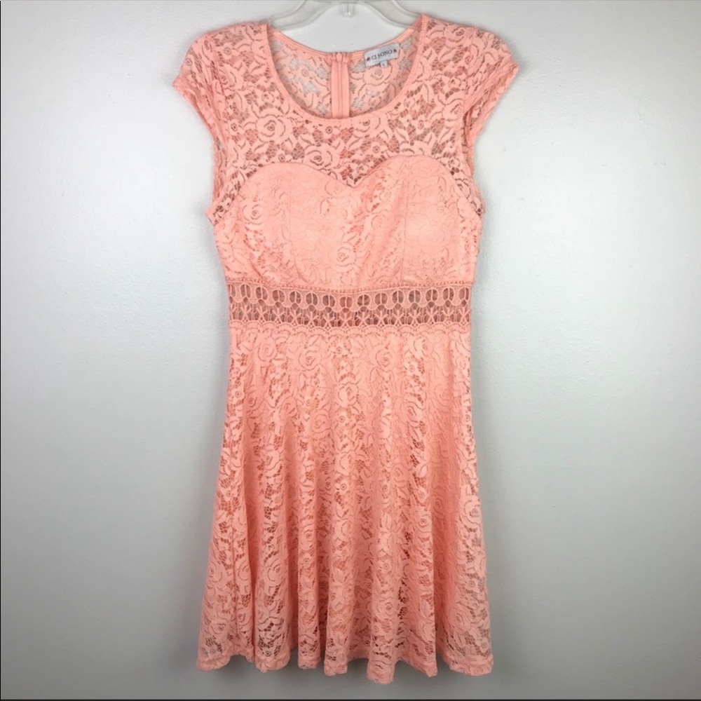 CI Sono | Peach Lace Cut Out Swing Dress L